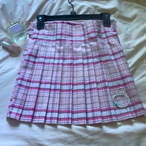 A pink and white plaid mini skirt